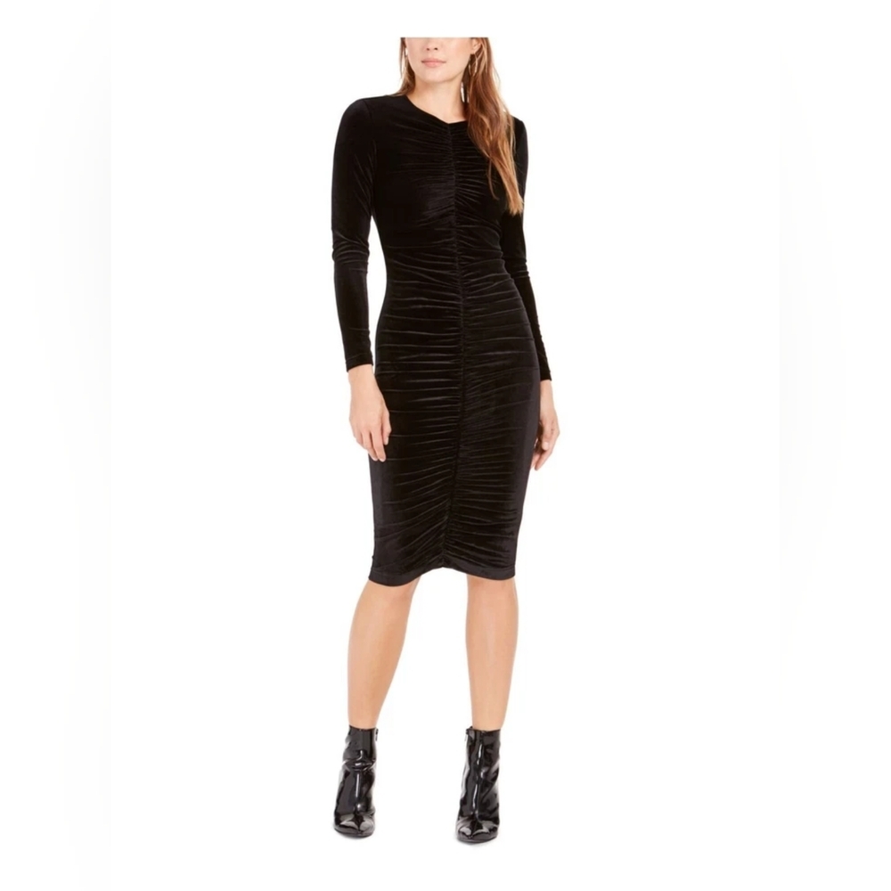 BARDOT Black Ruched Velvet Bodycon Dress Size XS/4